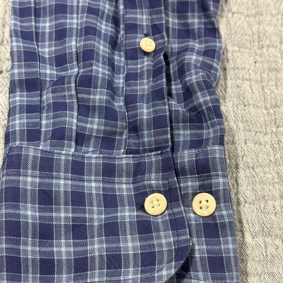 Peter Millar Mens Large Button Up Plaid Shirt 100% Cotton Blue Check Long Sleeve - Picture 5 of 8